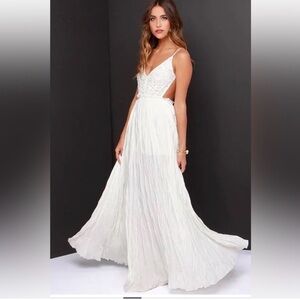 Lulus Snowy Meadow Crocheted Ivory Maxi Dress. Size S